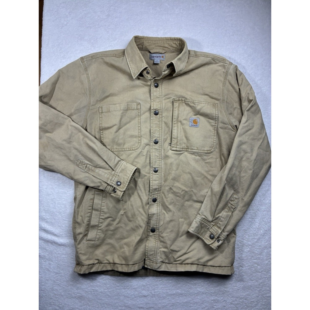 Carhartt Jacket Mens Sz M Tan Blanket Lined Rugged Flex Relaxed Shacket